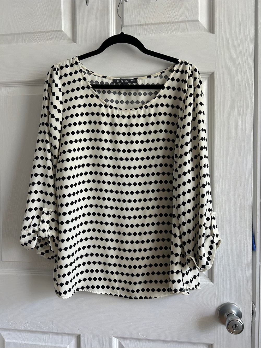 Brixon Ivy Black and Cream Polka Dot Scoop Neck Blouse